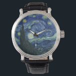 Starry Night Vincent van Gogh Fine Art Painting Armbandsur<br><div class="desc">Vincent van Gogh (holländska, 1853-1890) Starry Night, 1889, Oil on canvas Unframed: 73 × 92 cm (28, 7 × 36, 2 tum) Denna tavla skildrar synen från det öster-vända fönstret på Van Goghs asylrum på Saint-Rémy-de-Provence, tillade, tillade en idealiserad by. Det har funnits i den permanenta samlingen av Modern Art-museet...</div>