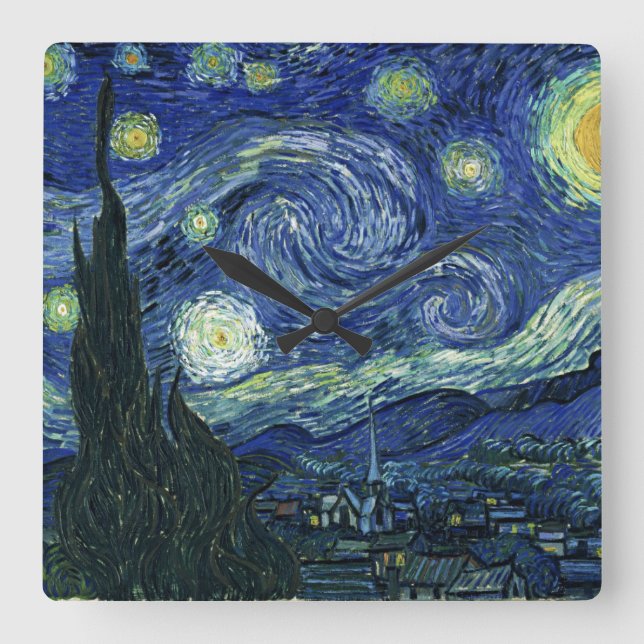 Starry Night Vincent van Gogh Fine Art Painting Fyrkantig Klocka (Framsida)