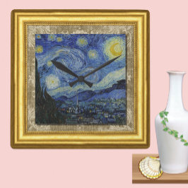 Starry Night, Vincent Van Gogh, Framed Canvas Fyrkantig Klocka