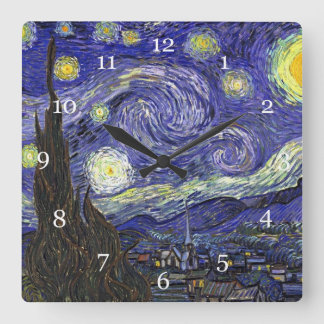 Starry Night, Vincent Van Gogh. Fyrkantig Klocka