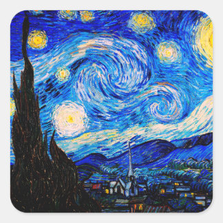 Starry Night Vincent Van Gogh Fyrkantigt Klistermärke