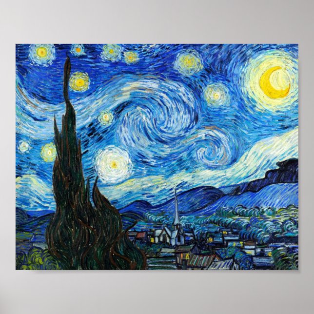 Starry Night Vincent Van Gogh Landscape Art Poster (Framsidan)