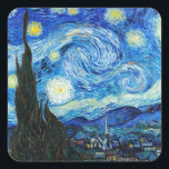 Starry Night Vincent Van Gogh-landskapskonsten Fyrkantigt Klistermärke<br><div class="desc">Starry Natt (1889), en intressionistisk målning av Vincent Van Gogh, finns på detta pappra märke för Van Gogh-skrivbordet. En av de mest berömd oljemålningarna av den nederländske Post-Impressionististen Vincent van Gogh heter "Stjärnnatten". Vincent van Gogh, en nederländsk pressionistisk målare, skapat "Stjärnnatten" som en oljemålning på canvas. Det var målat i...</div>