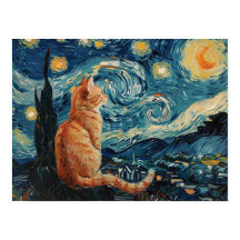 Starry Night Vincent van Gogh med Cat
