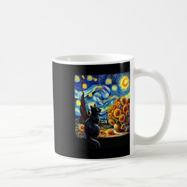 Starry Night Vincent Van Gogh Sunblommor Cat Lover Kaffemugg (Höger)