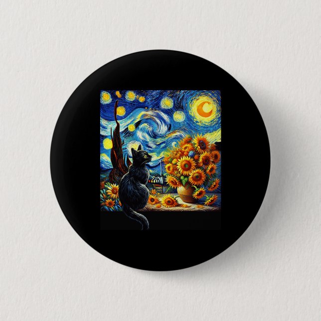 Starry Night Vincent Van Gogh Sunblommor Cat Lover Knapp (Framsida)