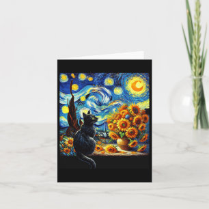 Starry Night Vincent Van Gogh Sunblommor Cat Lover Kort