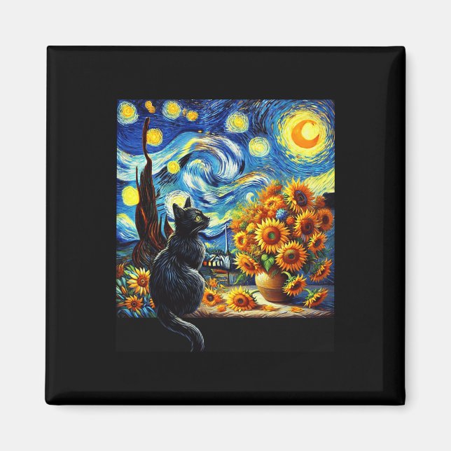 Starry Night Vincent Van Gogh Sunblommor Cat Lover Magnet (Framsidan)