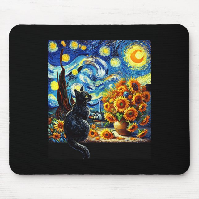 Starry Night Vincent Van Gogh Sunblommor Cat Lover Musmatta (Framsidan)