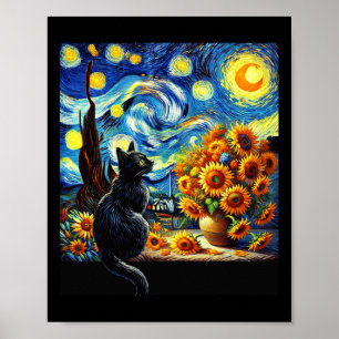 Starry Night Vincent Van Gogh Sunblommor Cat Lover Poster