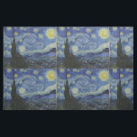 Starry Night Vincent van Gogh Tiled Tyg<br><div class="desc">Den här vackra, bra konsthandlingen med tippad design visar den nederländske efterapisten målaren Vincent van Goghs berömd, "The Starry Night". Under sin vistelse på Saint Remy-asyl på 1880-talet skildrade van Gogh det rullande backe och cypress träd som han såg från sitt fönster. Han lade också till byn, som han inte...</div>