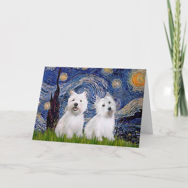 Starry Night - Westies (2) Kort (Framsida)