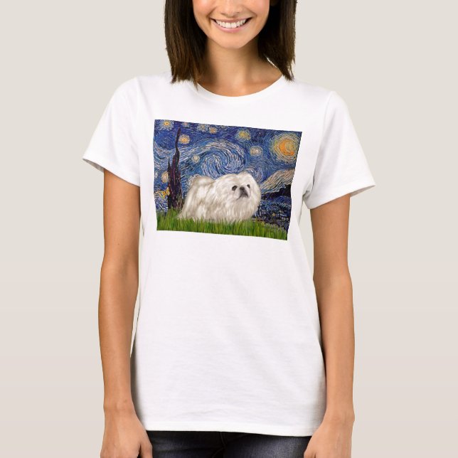 Starry Night - White Pekingese 4 T-shirt (Framsida)