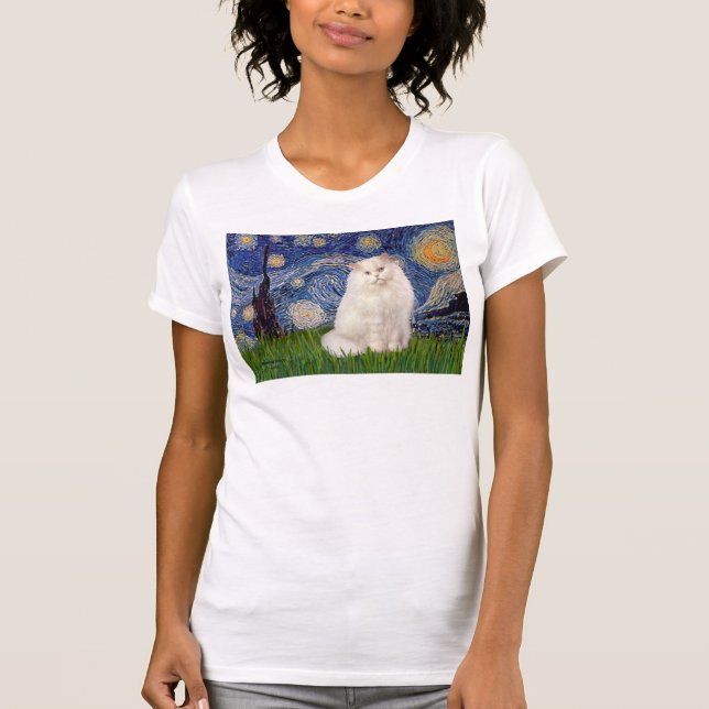 Starry Night - White Persian cat Tee Shirt (Framsida)