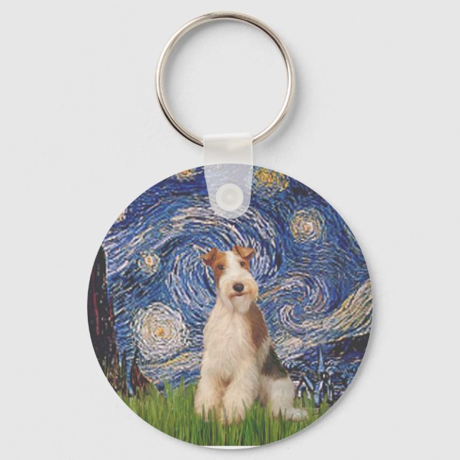 Starry Night - Wire Fox Terrier 3 Nyckelring (Framsida)