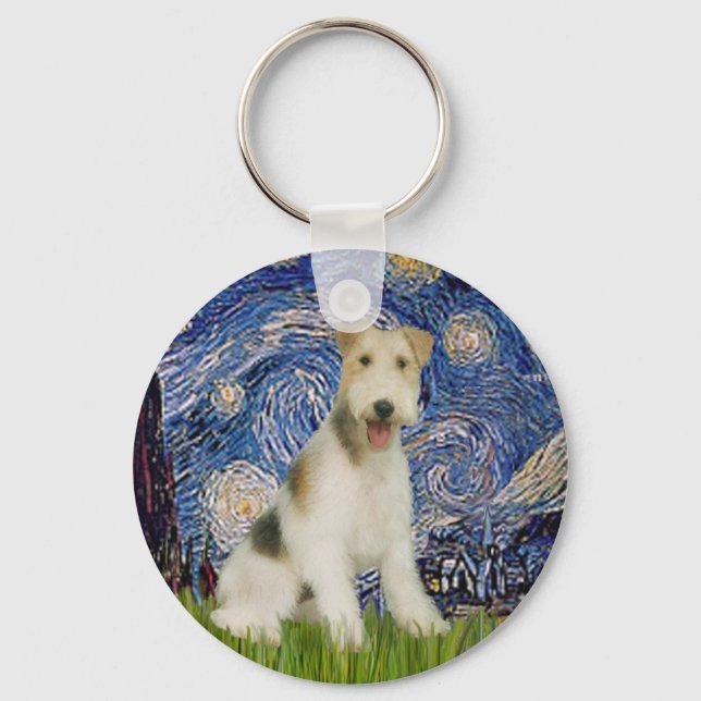 Starry Night - Wire Fox Terrier (M) Nyckelring (Framsida)