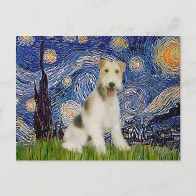 Starry Night - Wire Fox Terrier (M) Vykort (Framsida)