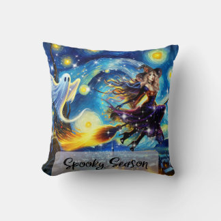 Starry Night Witchy Halloween Design Kudde