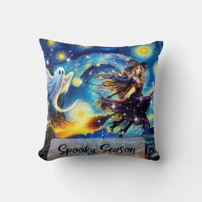 Starry Night Witchy Halloween Design Kudde (Framsida)