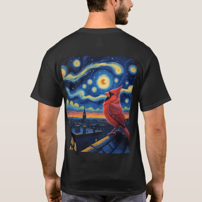 Starry Night with Northern Kardinal T Shirt (Baksida)