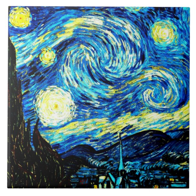 Starry Night, World berömd-tavla av Van Gogh, Kakelplatta (Framsidan)