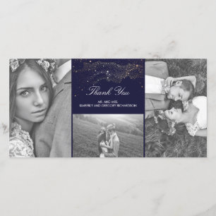 Starry Nights Navy och Guld Bröllop Tack Kort