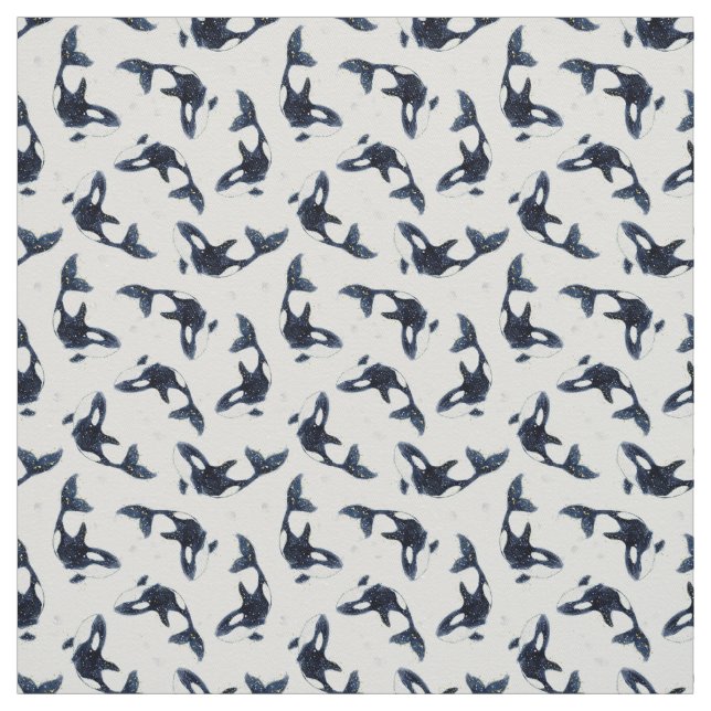 Starry Ocean Orca Whales Dreamy Blue Design Tyg (Provkarta)
