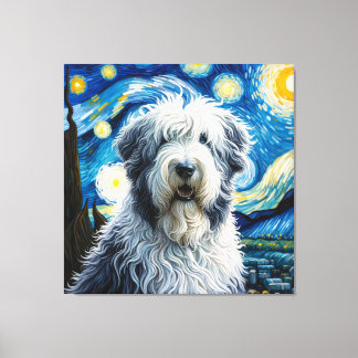 Starry Old English Sheepdog Hund Porträtt Canvastryck