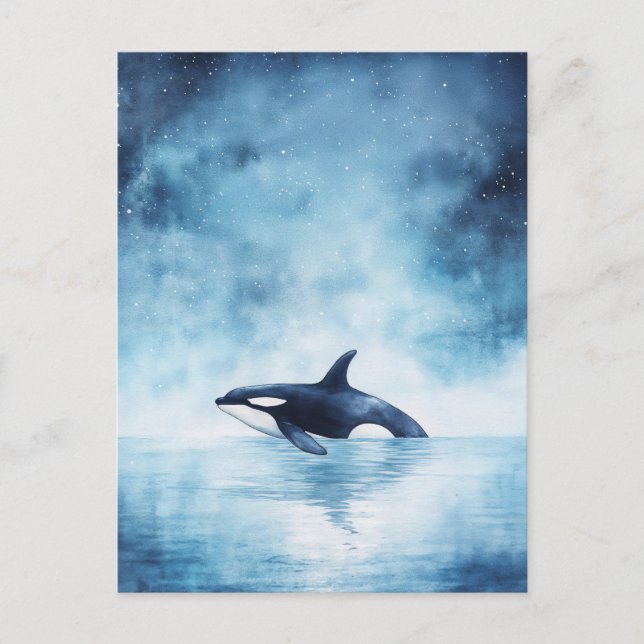 Starry Orca Whale Midnight Ocean Vykort (Framsida)