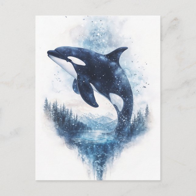 Starry Orca Whale Mountain Forest Vykort (Framsida)