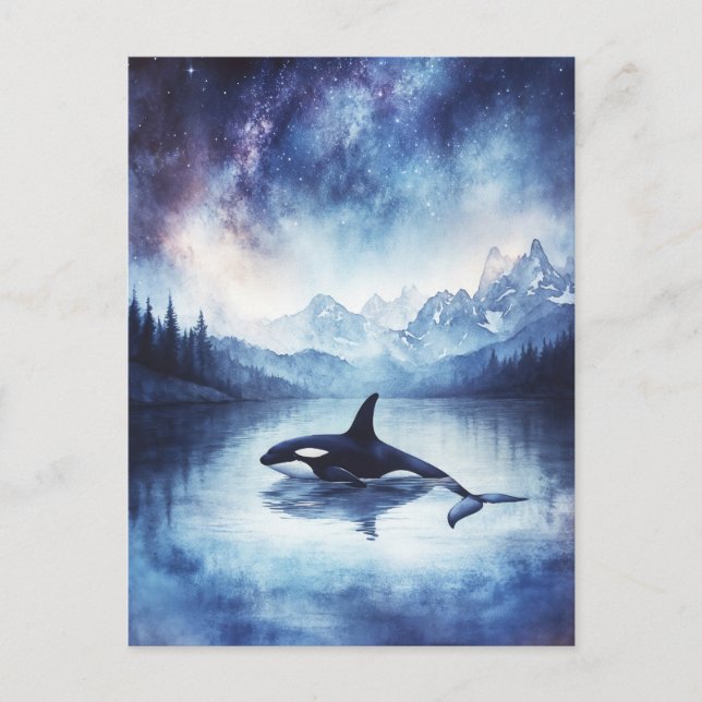 Starry Orca Whale Mountain Lake Vykort (Framsida)