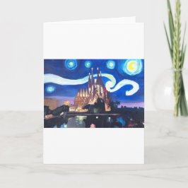 Starry på nätterna på Sagrada Familia i Barcelona Helgkort