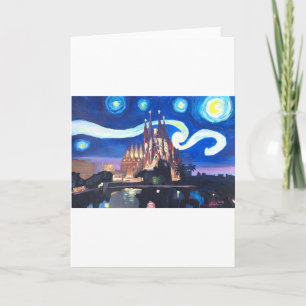 Starry på nätterna på Sagrada Familia i Barcelona Helgkort