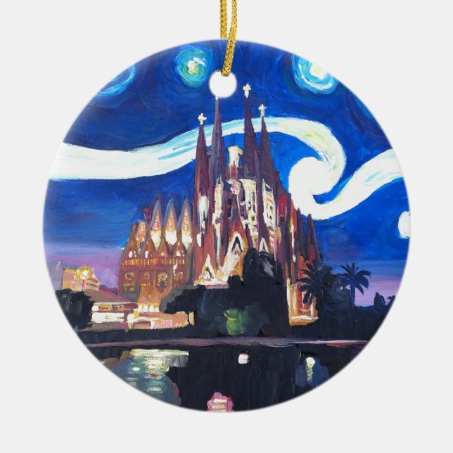 Starry på nätterna på Sagrada Familia i Barcelona Julgransprydnad Keramik (Framsidan)