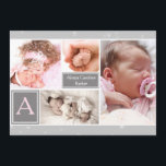 Starry Photo Collage Birth Notice Meddelande<br><div class="desc">Ett charmerande födelsemärke med plats för fyra foton och två block för en första foto och namn. Den har putsats i lätt grått med vita stjärnor framför och bakom och har en panel med alla detaljer på baksidan. Kortet är enkelt att anpassa med text, teckensnitt, teckensnitt, färg, pappra formalternativ och...</div>