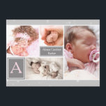 Starry Photo Collage Birth Notice Meddelande<br><div class="desc">Ett charmerande födelsemärke med plats för fyra foton och två block för en första foto och namn. Den har putsats i lätt grått med vita stjärnor framför och bakom och har en panel med alla detaljer på baksidan. Kortet är enkelt att anpassa med text, teckensnitt, teckensnitt, färg, pappra formalternativ och...</div>