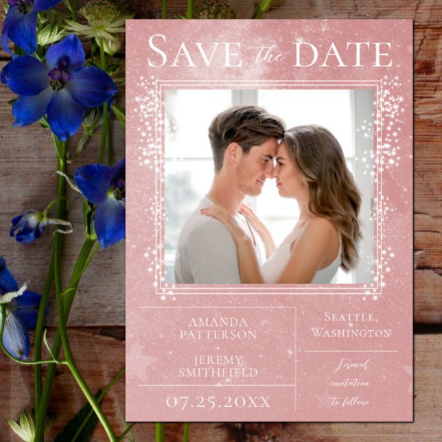 Starry Photo | Rosa Spara datum Datumet (Starry Photo Save the Date - Pink)