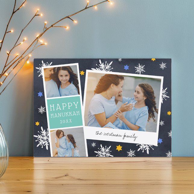 Starry Photobooth | Hanukkah Photo Collage Card Julkort (Skapare uppladdad)