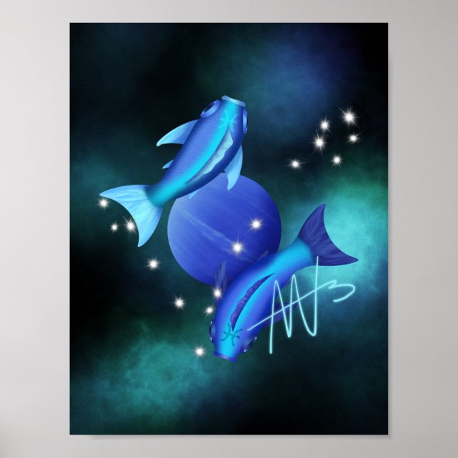 Starry Pisces Neptune Zodiac Poster (Framsidan)