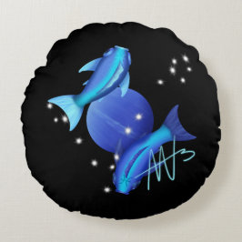 Starry Pisces Neptune Zodiac Rund Kudde