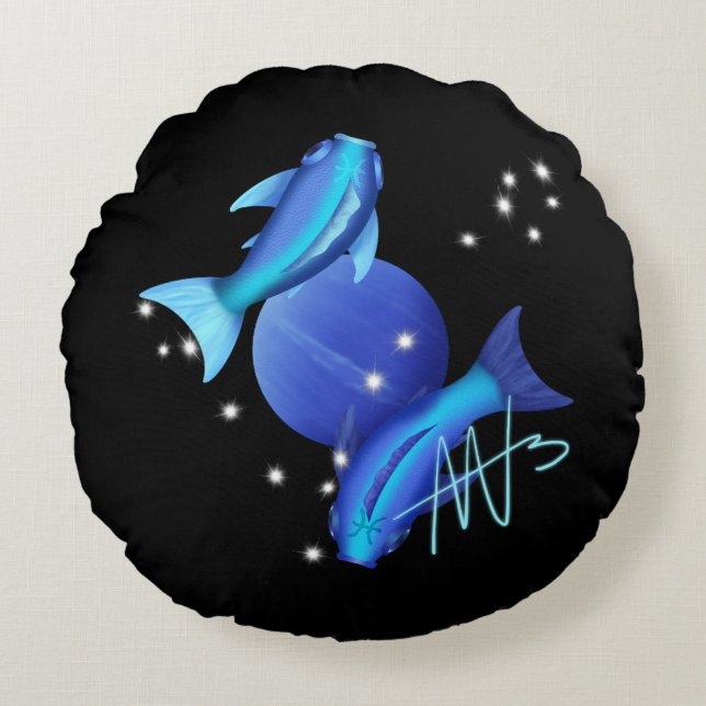 Starry Pisces Neptune Zodiac Rund Kudde (Framsidan)