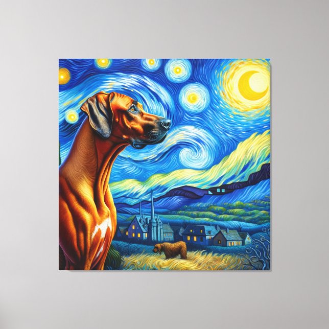 Starry Rhodesian Ridgeback Hund Porträtt Canvastryck (Framsida)