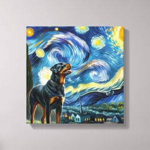Starry Rottweiler Hund Porträtt - Pet Porträtt Canvastryck