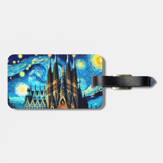 Starry Sagrada Familia Barcelona Bagagebricka (Baksida Vågrät)