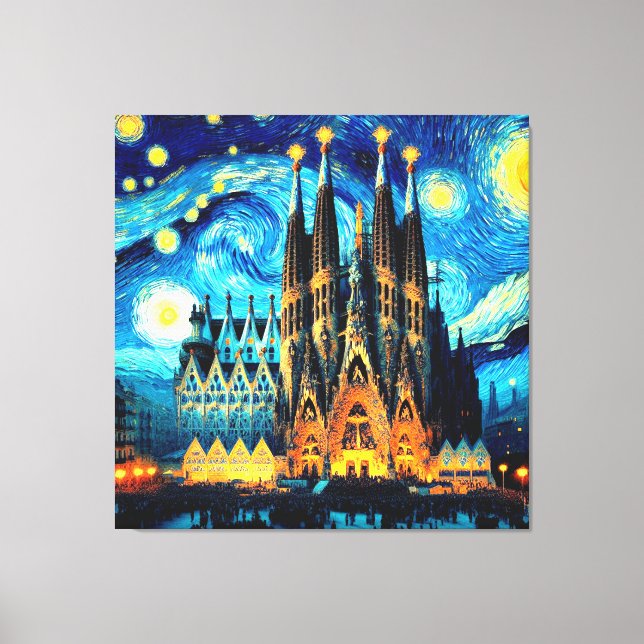 Starry Sagrada Familia Barcelona Canvastryck (Framsida)