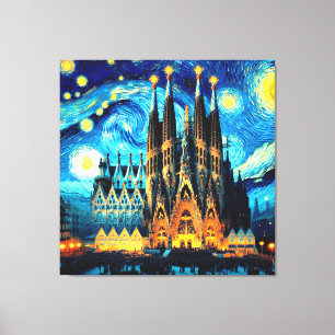 Starry Sagrada Familia Barcelona Canvastryck