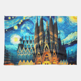 Starry Sagrada Familia Barcelona Kökshandduk