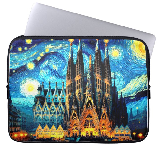 Starry Sagrada Familia Barcelona Laptop Fodral (Framsidan)