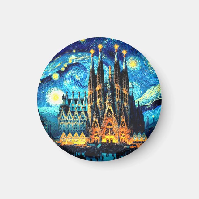Starry Sagrada Familia Barcelona Magnet (Framsidan)