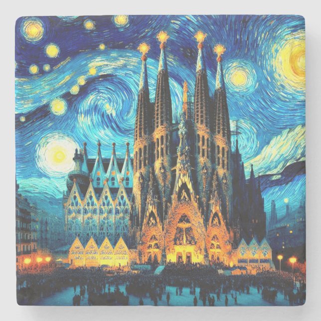 Starry Sagrada Familia Barcelona Stenunderlägg (Framsidan)